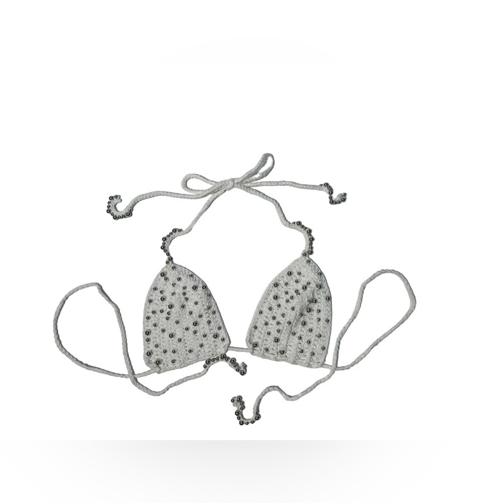 Crochet Triangle Bikini Top with Metallic Beads